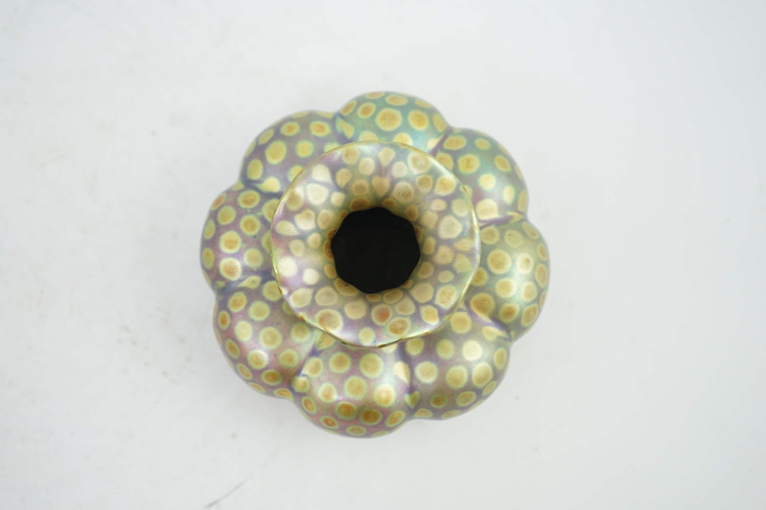 A Zsolnay spotted lustre pumpkin shaped vase, early 20th century